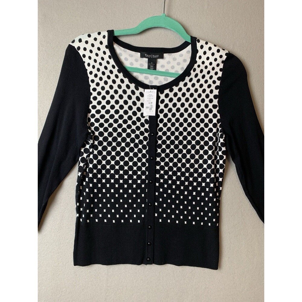 White House Black Market Black and White Polka Dot Cardigan